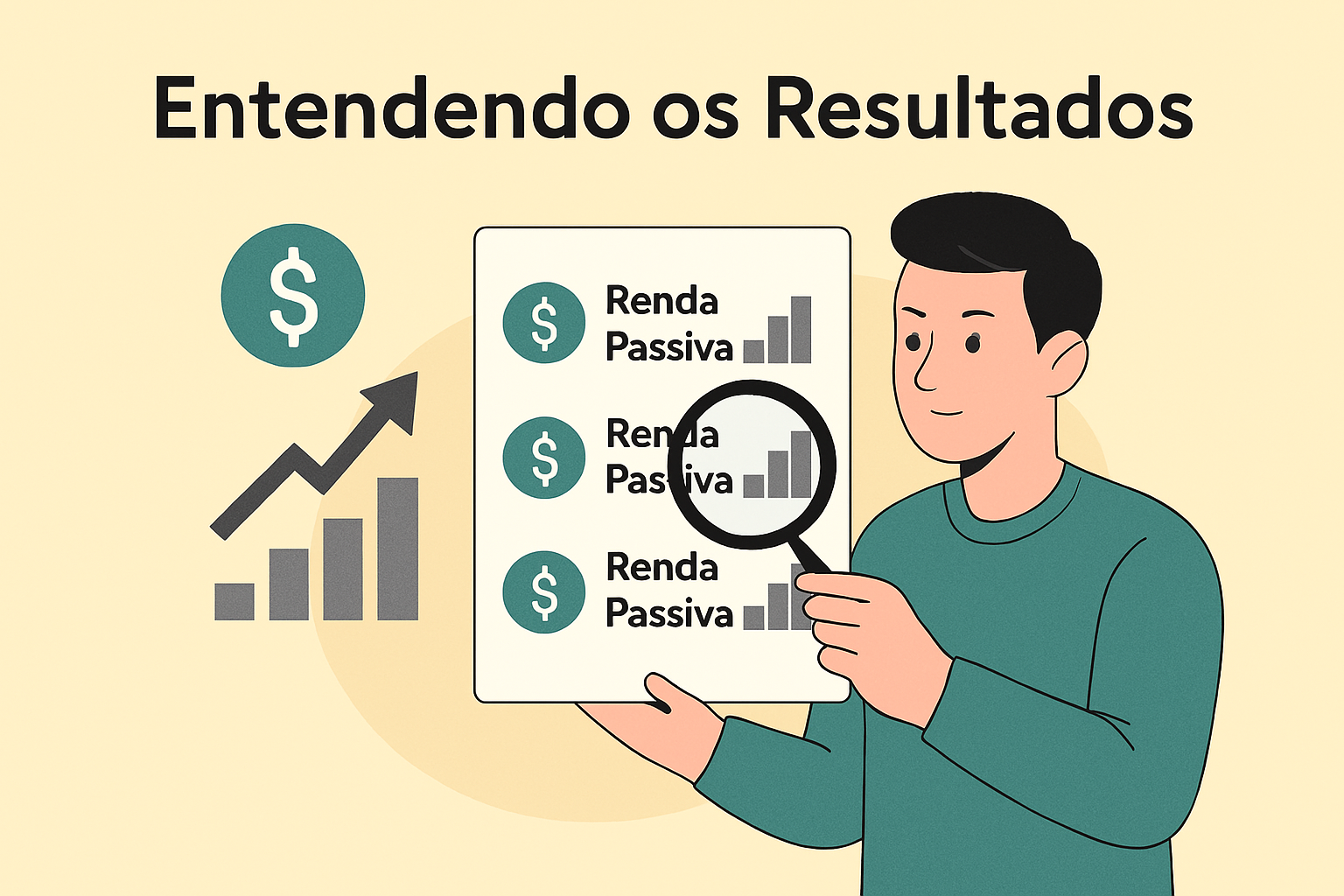 Gráfico de rendimentos e valores acumulados em uma tela